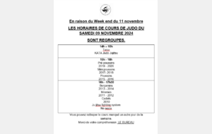 Horaires des cours du Samedi 09 Novembre