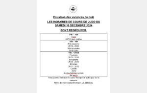 Horaires des cours du Samedi 19 Décembre